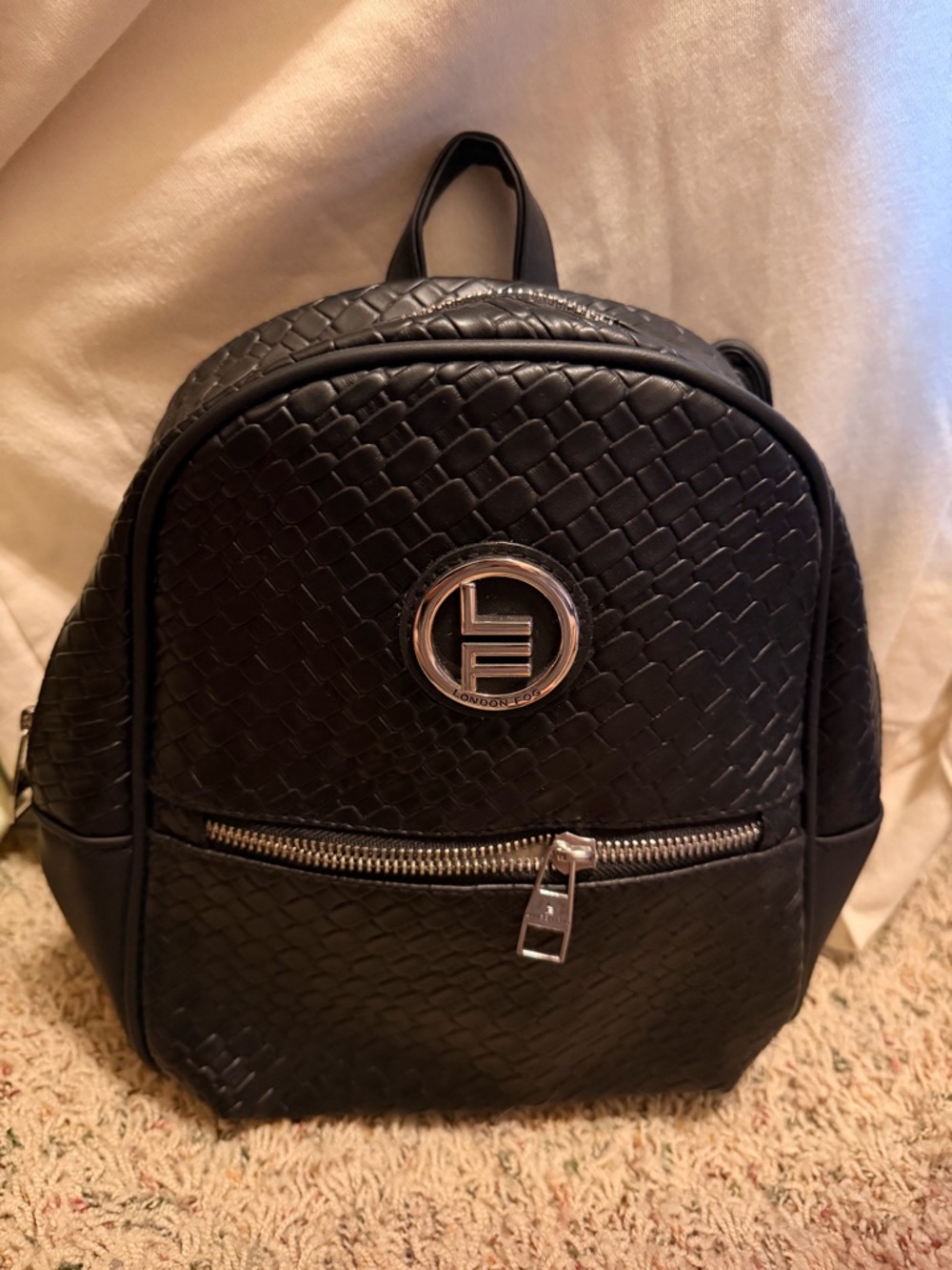 London Fog Black Woven Mini Backpack
